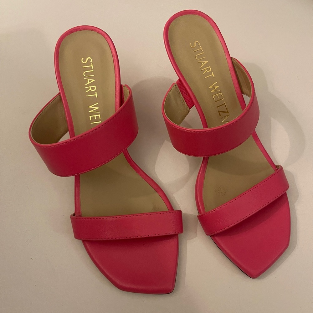 Stuart Weitzman Kristal Pink Leather Slide Sandals - Picture 2 of 5